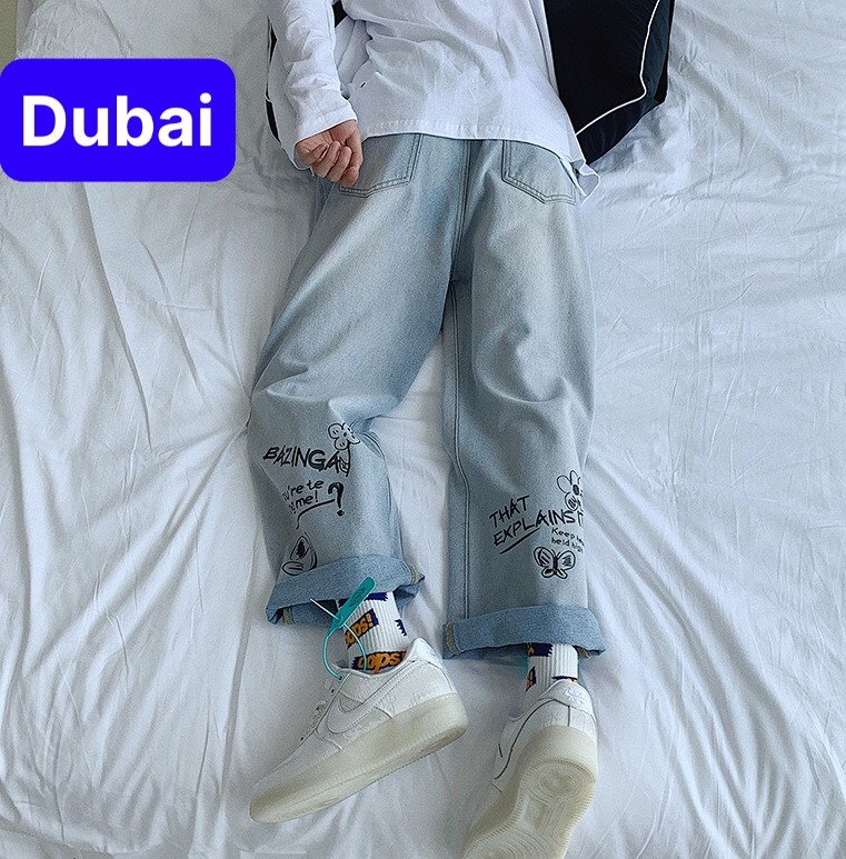 QUẦN BAGGY JEAN NAM CHẤT BÒ ỐNG RỘNG DÀI THÊU CHÂN SAU NHẬT BẢN THOÁNG MÁT, CO GIÃN NHẸ HOT TREND DB-0566 - DUBAI FASHION