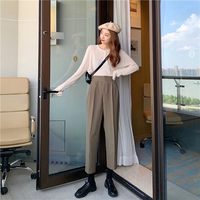 Quần Baggy Cạp Cao 2 Cúc Lệch lưng chun Siêu Đẹp