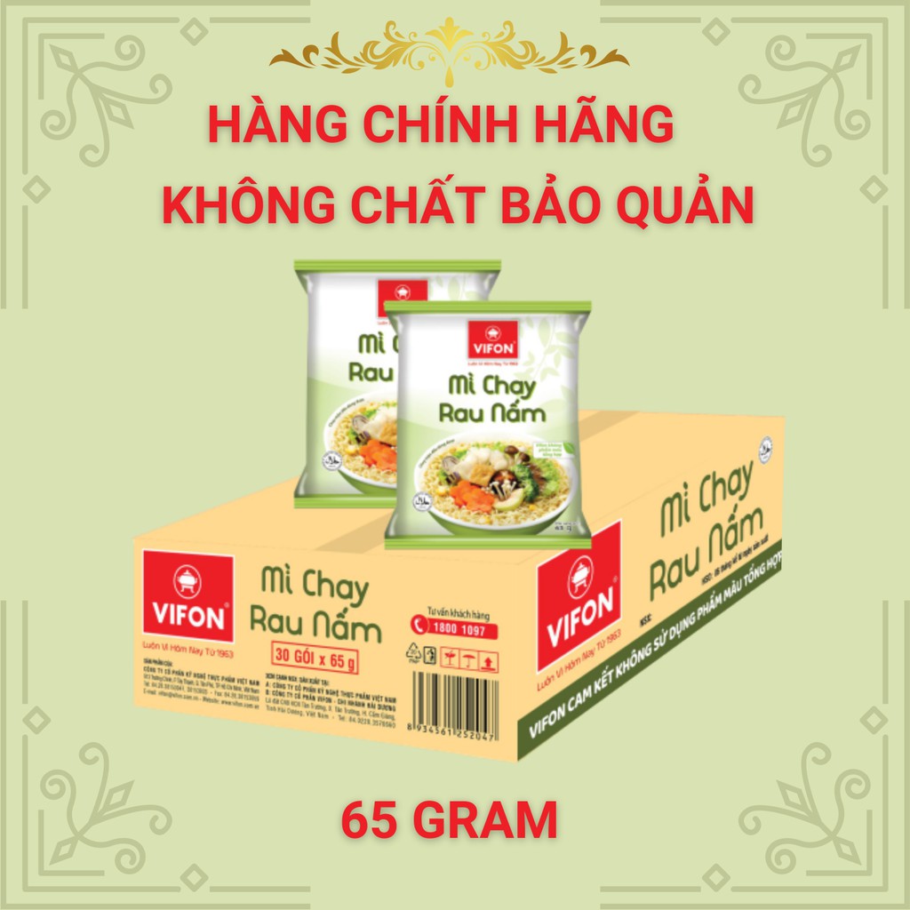 Thùng 30 Mì Chay Rau Nấm VIFON (65g / Gói)