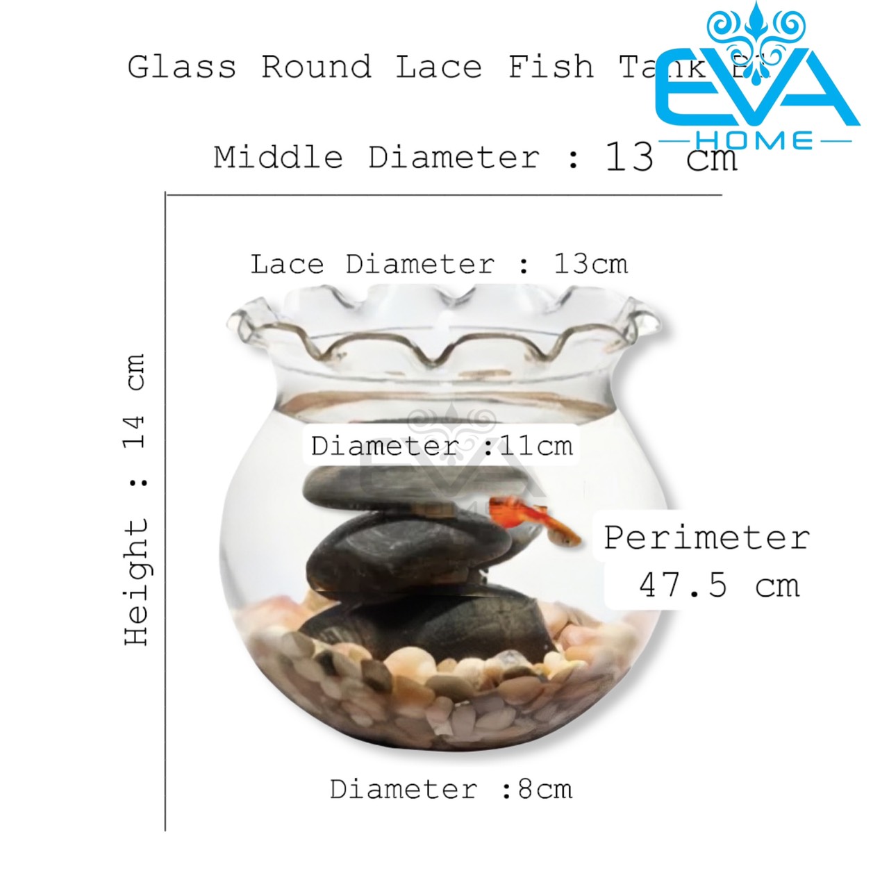 Chậu thuỷ tinh dùng làm hồ cá bể cá để bàn dáng tròn bầu t11 round glass aquarium size 17 x 13 cm