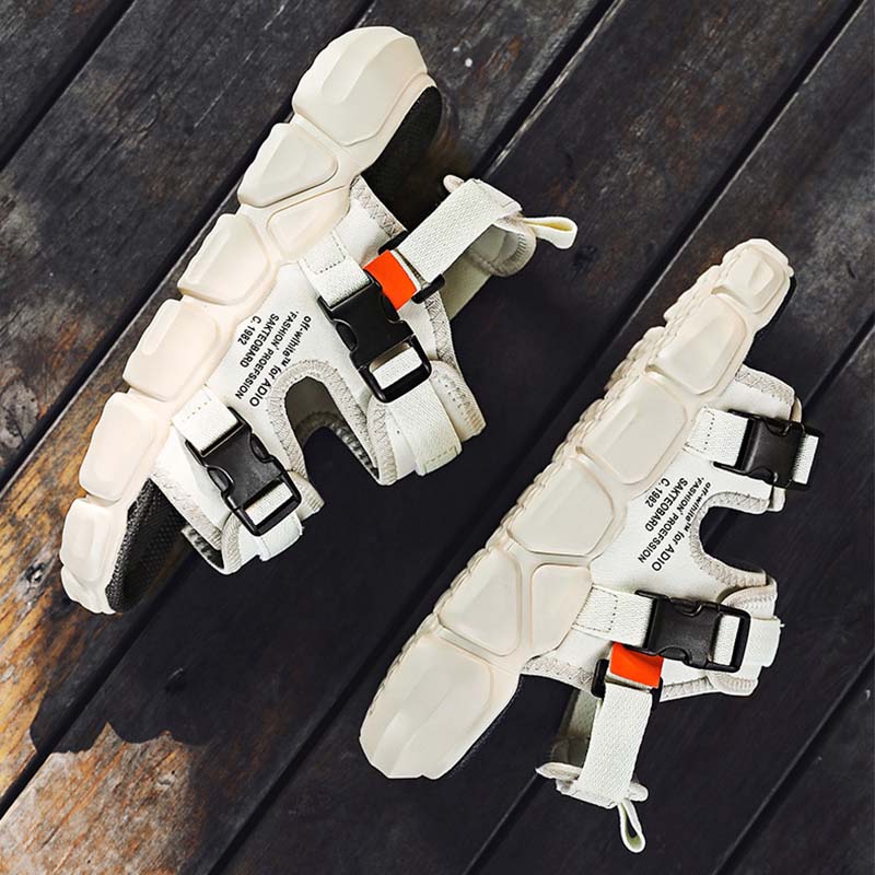 Dép nam đi biển 2 quai Velcro, dép co giãn có thể điều chỉnh, dép đế dày phẳng, dép thời trang mùa hè