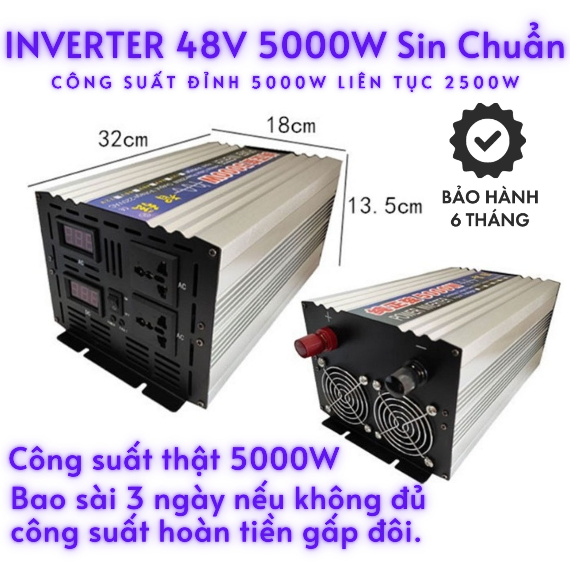 Inverter đổi điện 48v - 220v sine chuẩn 5000w - đổi nguồn dc 48v lên 220v công suất 5000w sin chuẩn.
