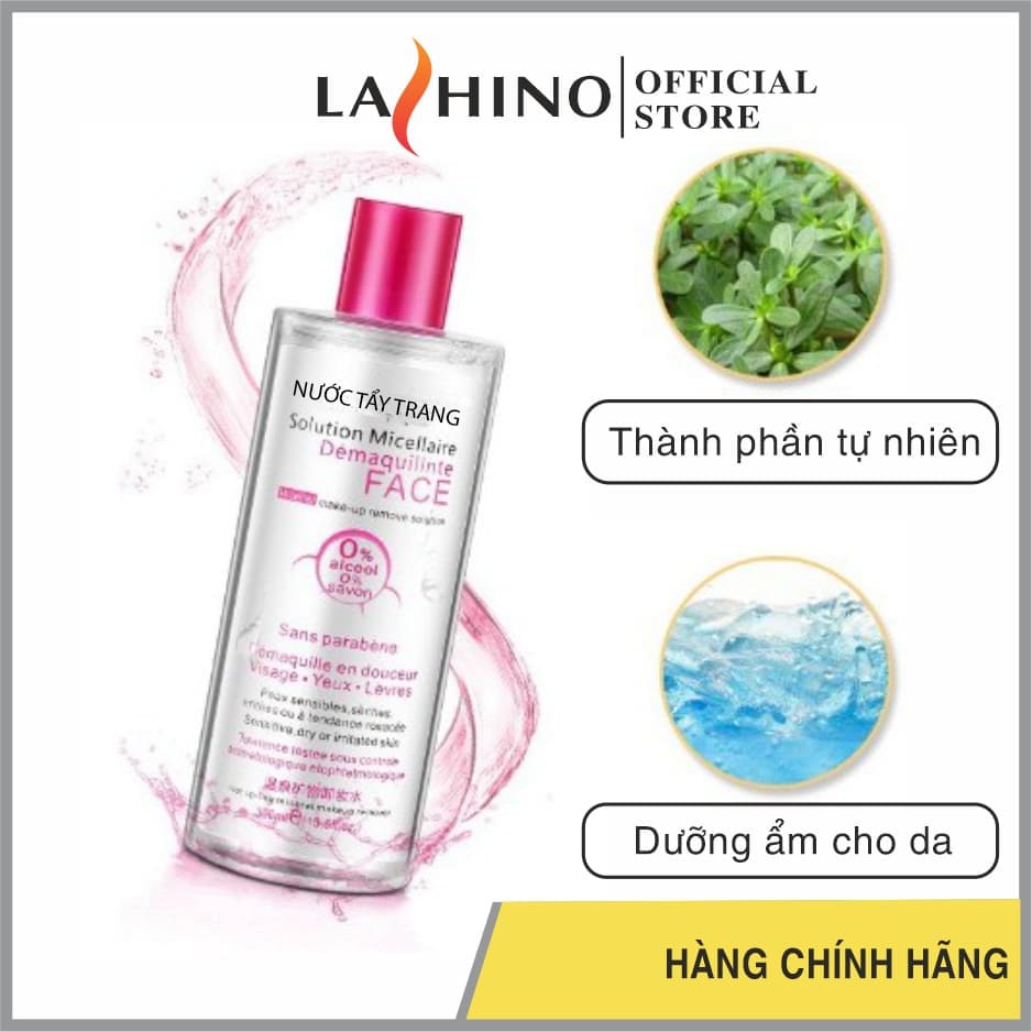 Nước tẩy trang 300ml Lashino nắp hồng không cồn tẩy trang nhanh sạch sâu lớp trang điểm dưỡng da cho da dầu mụn da khô