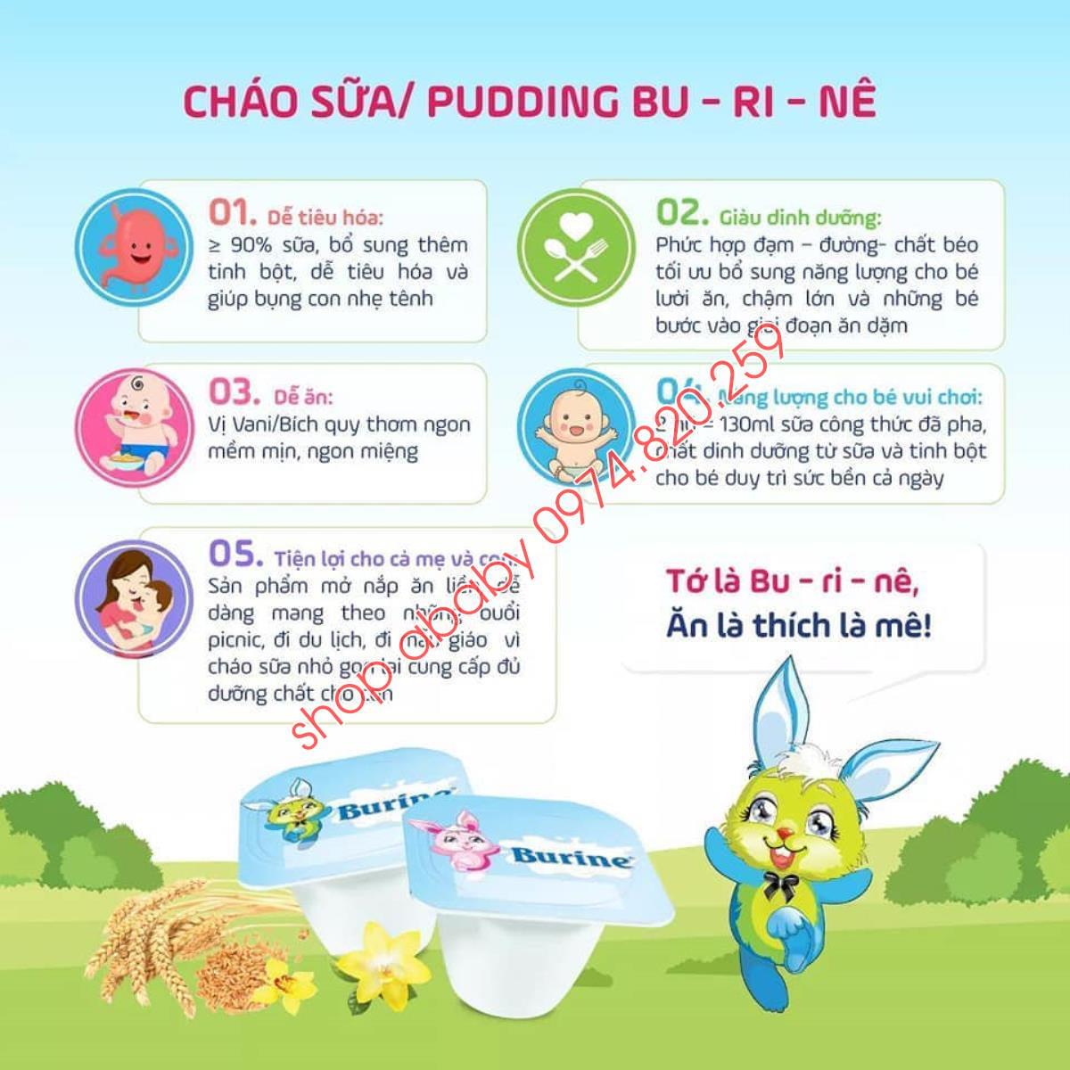 Cháo Sữa/Pudding Ăn Dặm Burine ( mua 2 vỉ tặng 1 vỉ)