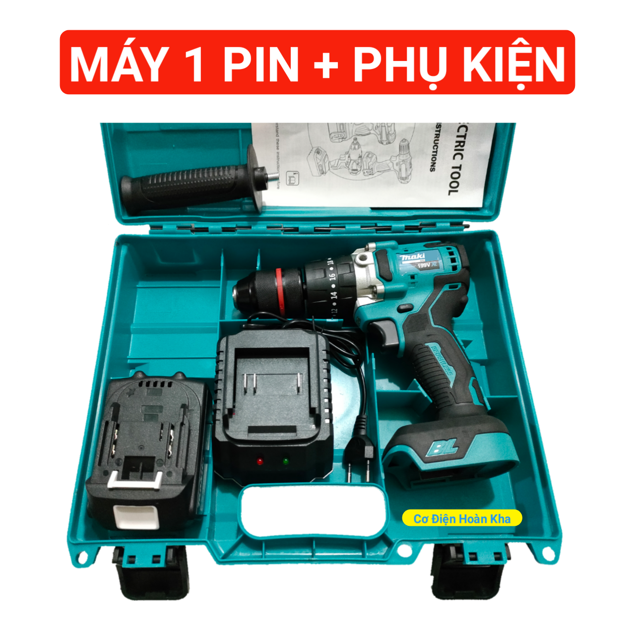 Máy khoan pin MKT 199v động cơ không chổi than, máy khoan mạnh tốc độ cao