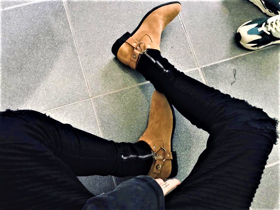 Giày Da Harness Boots Da bò Lộn Đế Cao Su Cao Cấp