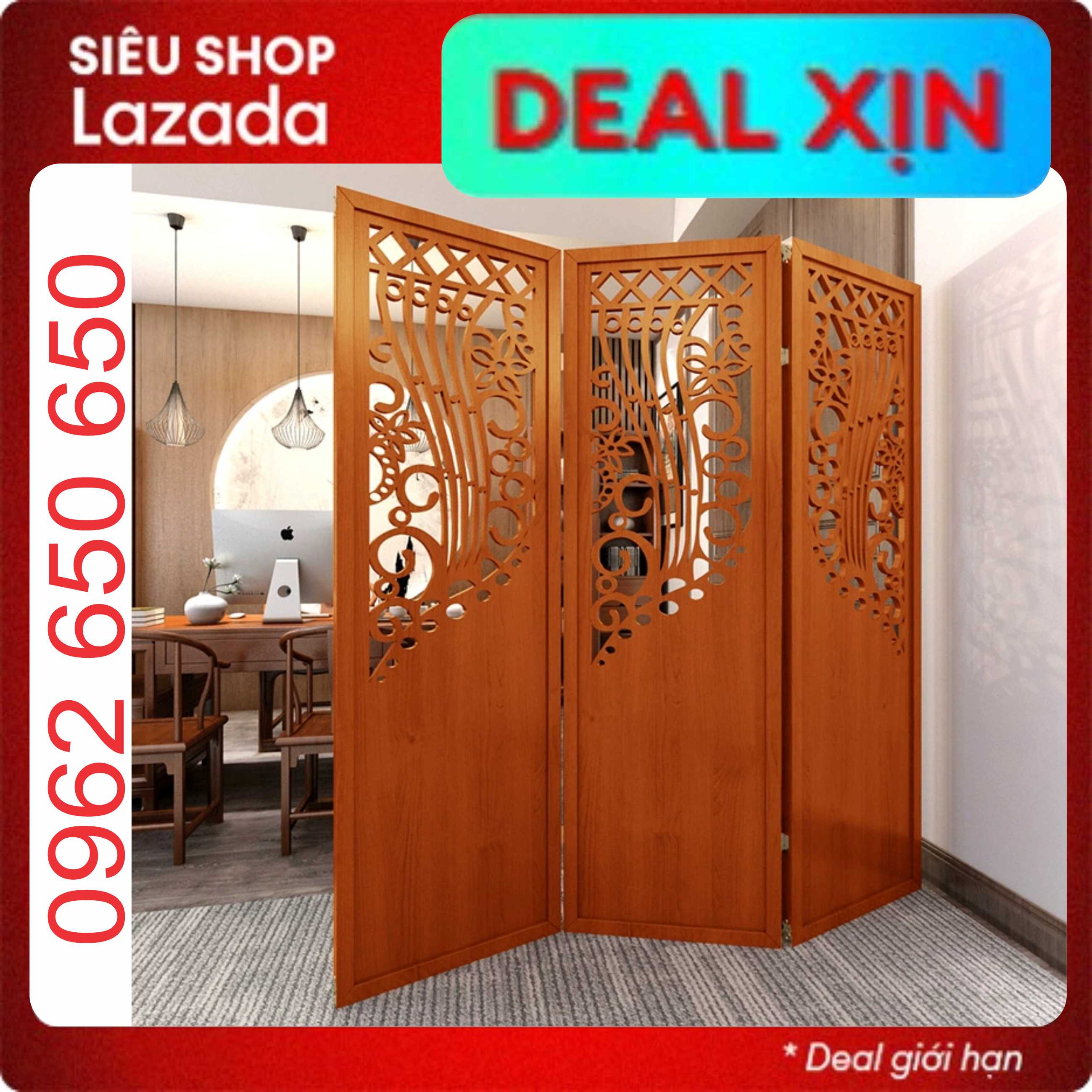 Vách ngăn  Bình phong, Chất liệu Ván HDF tấm thái lõi xanh, phủ milamin 2 mặt, có thiết kế hoa văn theo yêu cầu
