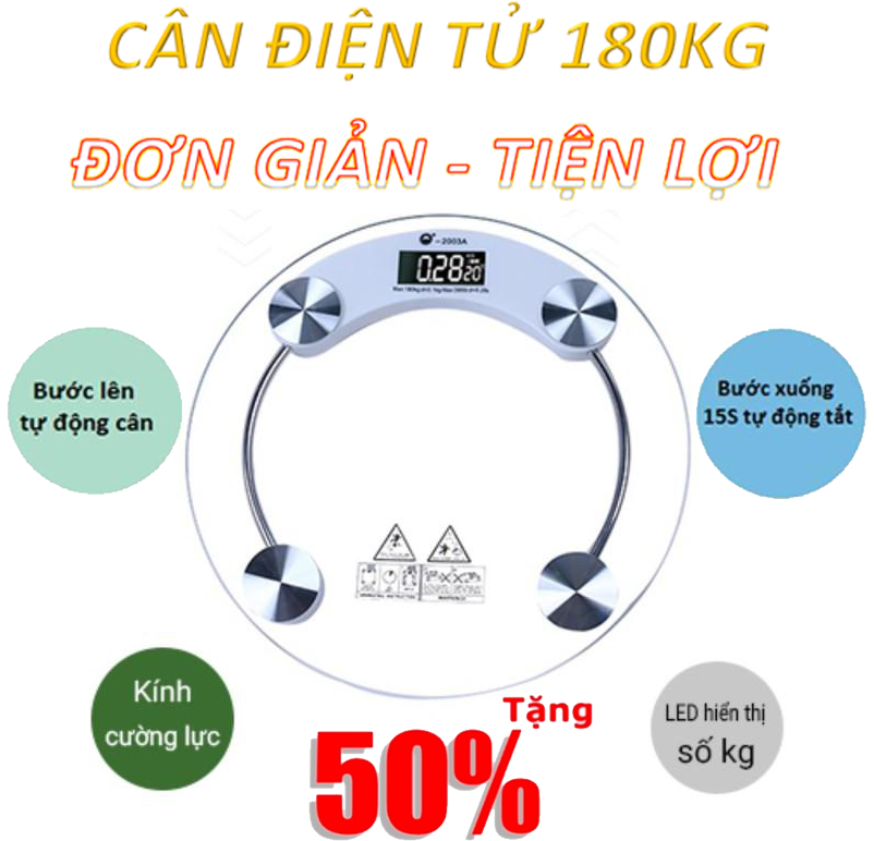 [HCM]Cân Điện Tử Cân Tròn Mặt Kính - Cân Điện Tử Sức Khỏe Tròn Đường Kính 33Cm Lớn Max 180Kg Giá Tốt Bảo Hành 1 Đổi 1
