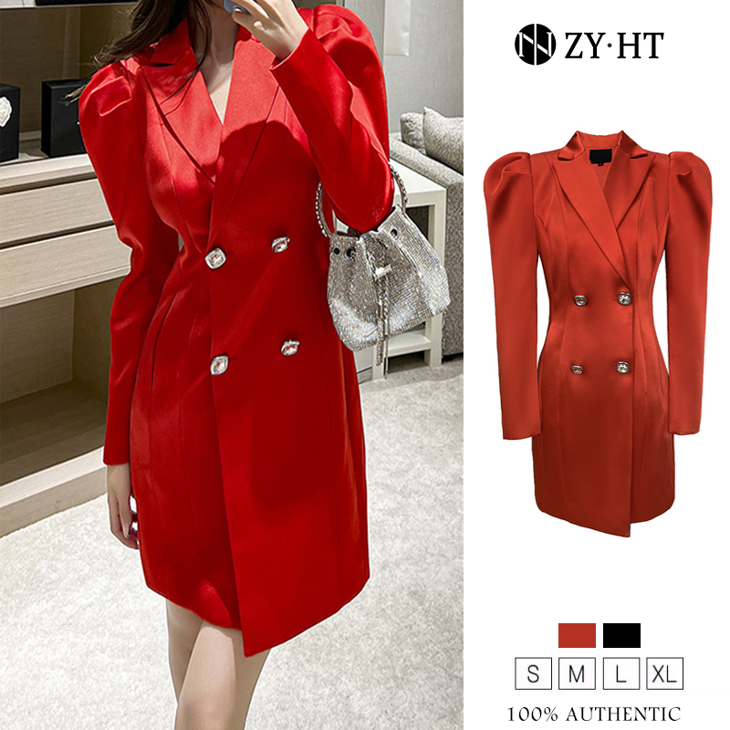 ZY·HT đầm thu đông nữ cao cấp Bộ đồ hai bên ngực có ve áo đầm tay dài trang phục công sở đầm công sở 10181