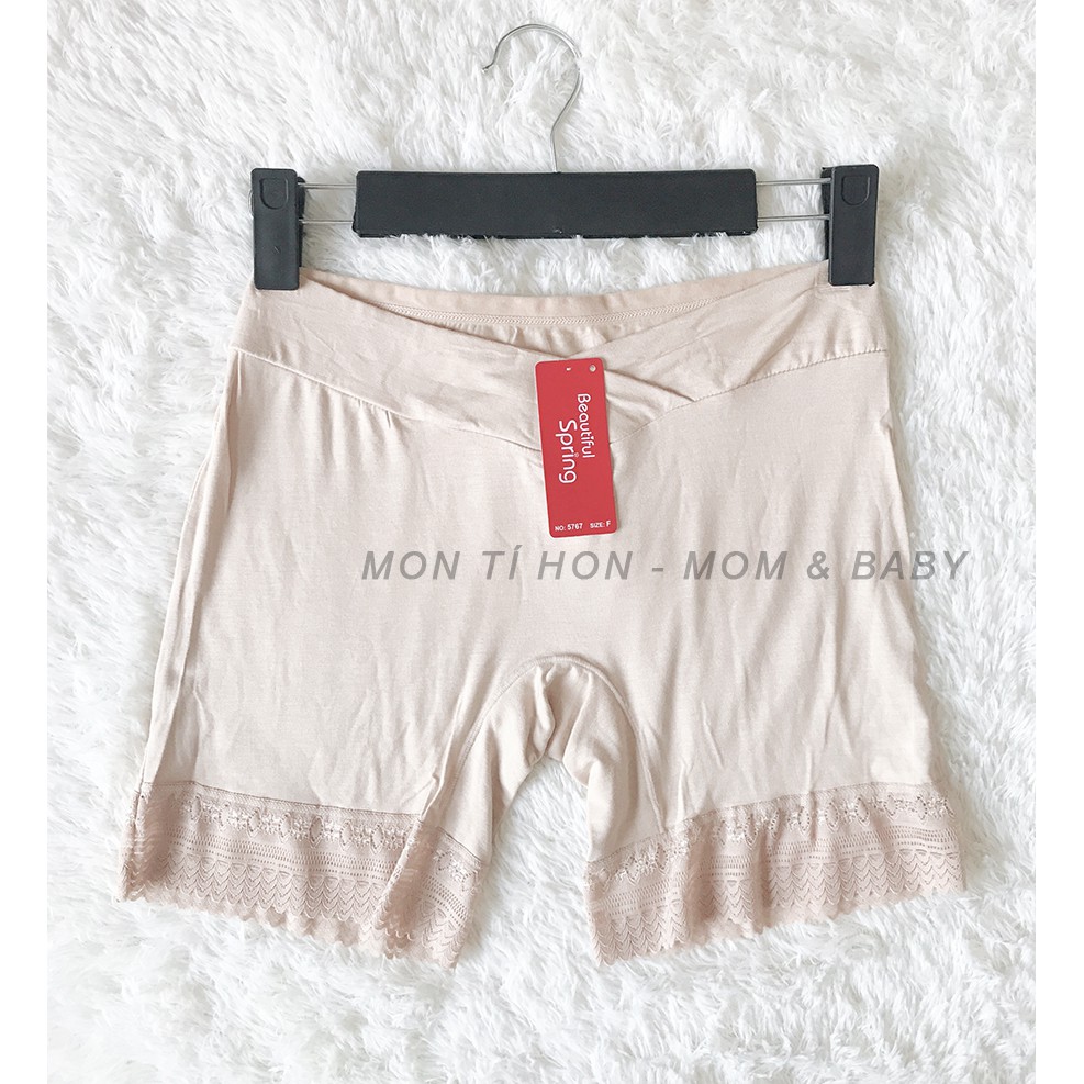 Quần đùi bầu mặc trong váy cạp chéo chân ren (Đen, Da)
