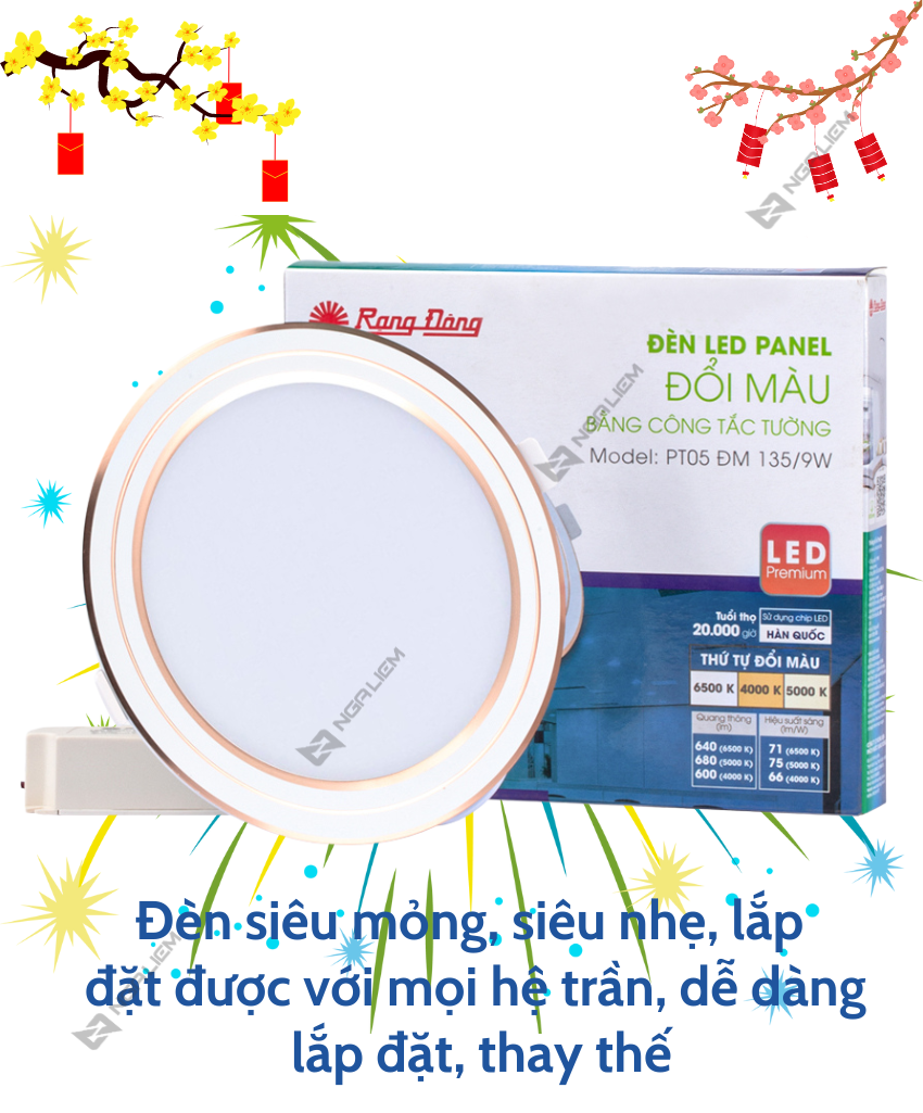 Đèn LED Panel tròn PT05 9W/135 Rạng Đông (Viền Vàng/ Viền Bạc)
