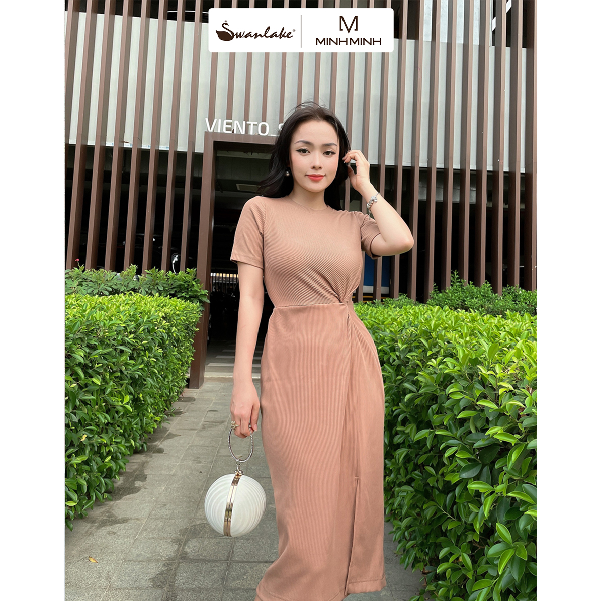 Swanlake | đầm thun xoắn eo trẻ trung, thun gân ôm body dày dặn, không lộ viền - mã: d10637lw01