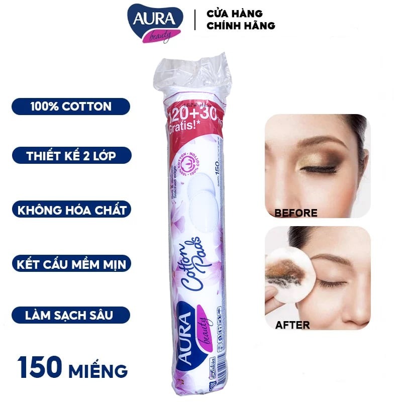 Bông Tẩy Trang Aura Beauty 150 Miếng