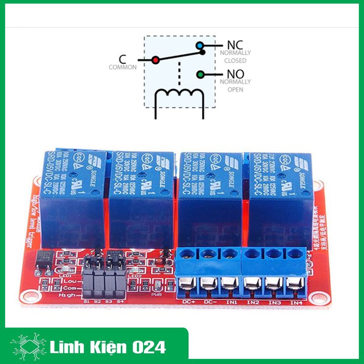 Module relay 5V DC 1 kênh, 2 kênh, 4 kênh Hight / Low