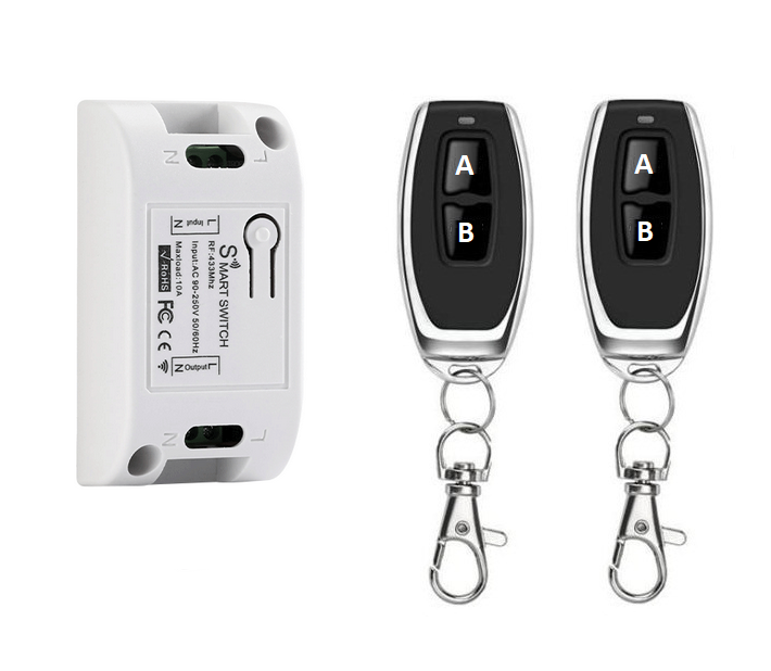 Bộ công tắc điều khiển từ xa 50M sóng RF 433 xuyên tường có chức năng học lệnh công suất 10A 2200W