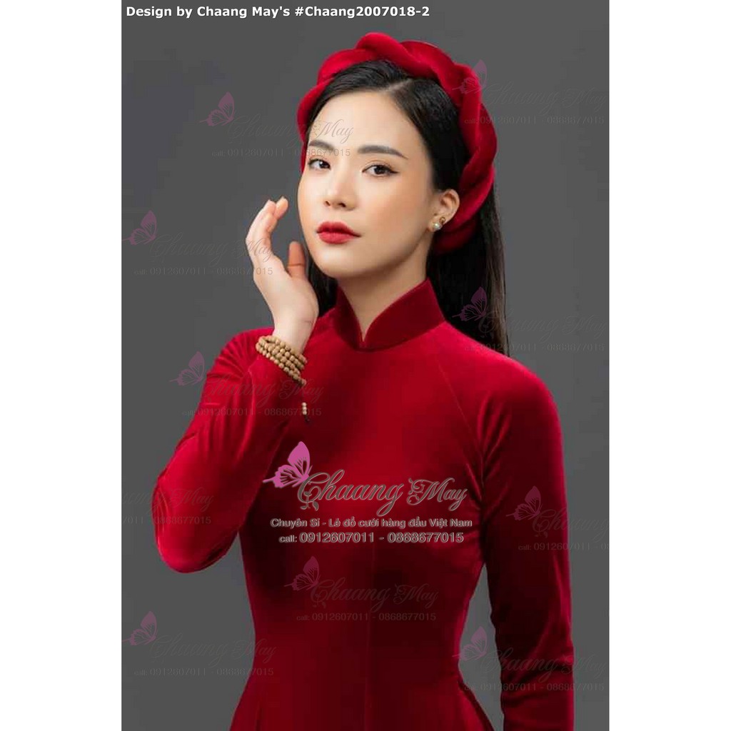 Áo dài nhung truyền thống CHAANG May áo dài màu đỏ cho các nàng dâu, vải nhung sang trọng, cưới hỏi, dự tiệc