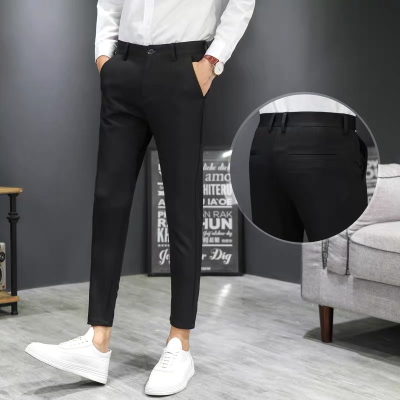 [HCM]QUẦN TÂY NAM SỌC CARO ĐEN TRƠN QUẦN ÂU NAM ỐNG CÔN DÁNG BODY VẢI CO GIÃN CAO CẤP 5 MÀU