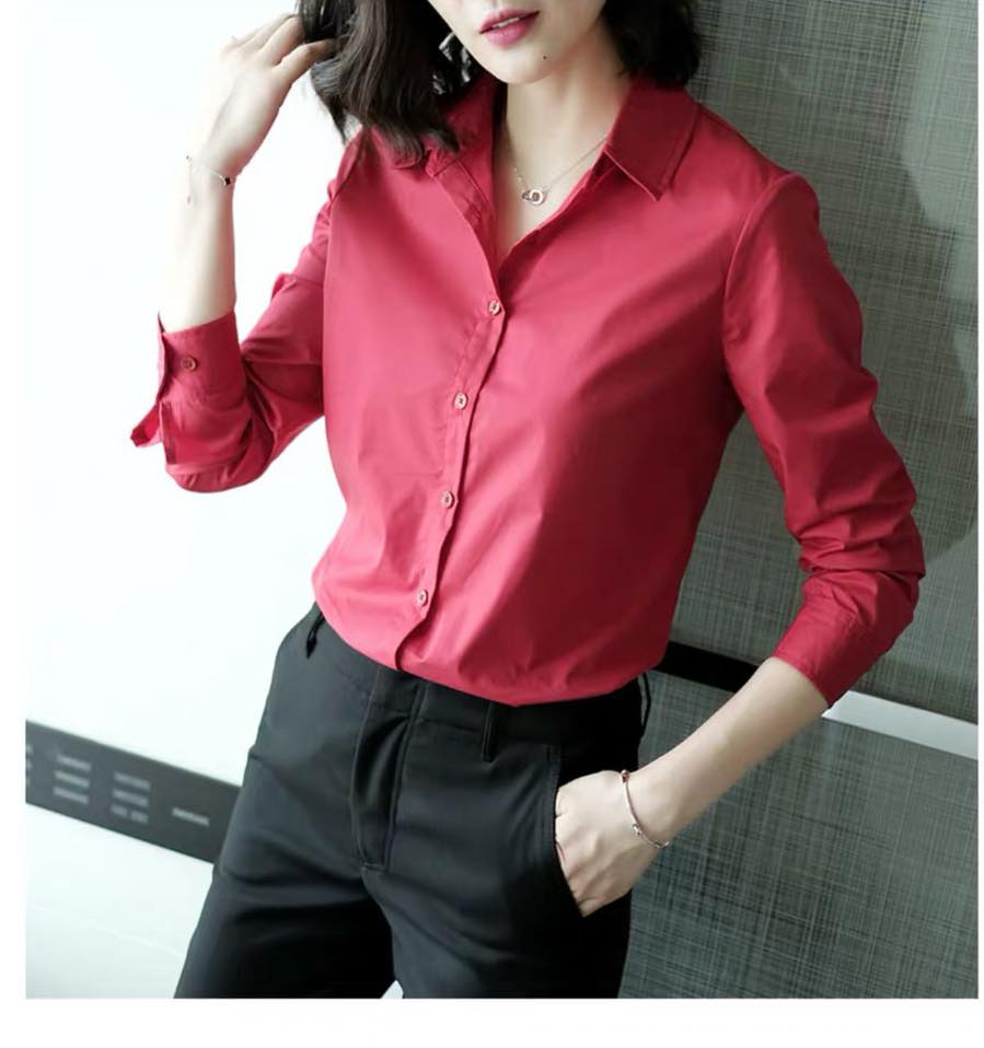 ÁO SƠ MI NỮ TRƠN CÔNG SỞ DÀI TAY MÀU ĐỎ D90101 THỜI TRANG CAO CẤP