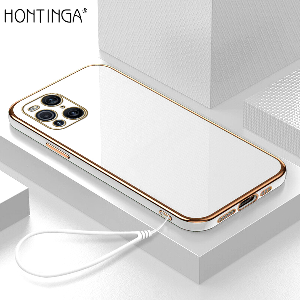 Hontinga Casing Case For OPPO Find X3 X3 Pro 5G Case Solid Color Luxury Chrome Plated Soft TPU Square Phone Case Full Cover Camera Protection Anti Gores Rubber Cases For Girls