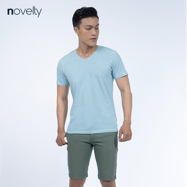 Áo thun nam cổ tim novelty màu xanh lý 190238n