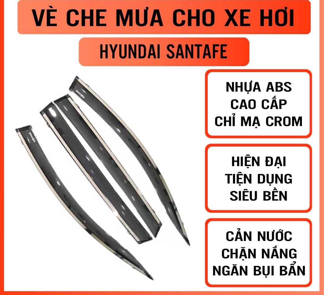 Bộ vè che mưa chỉ mạ crom cho xe hyundai santafe
