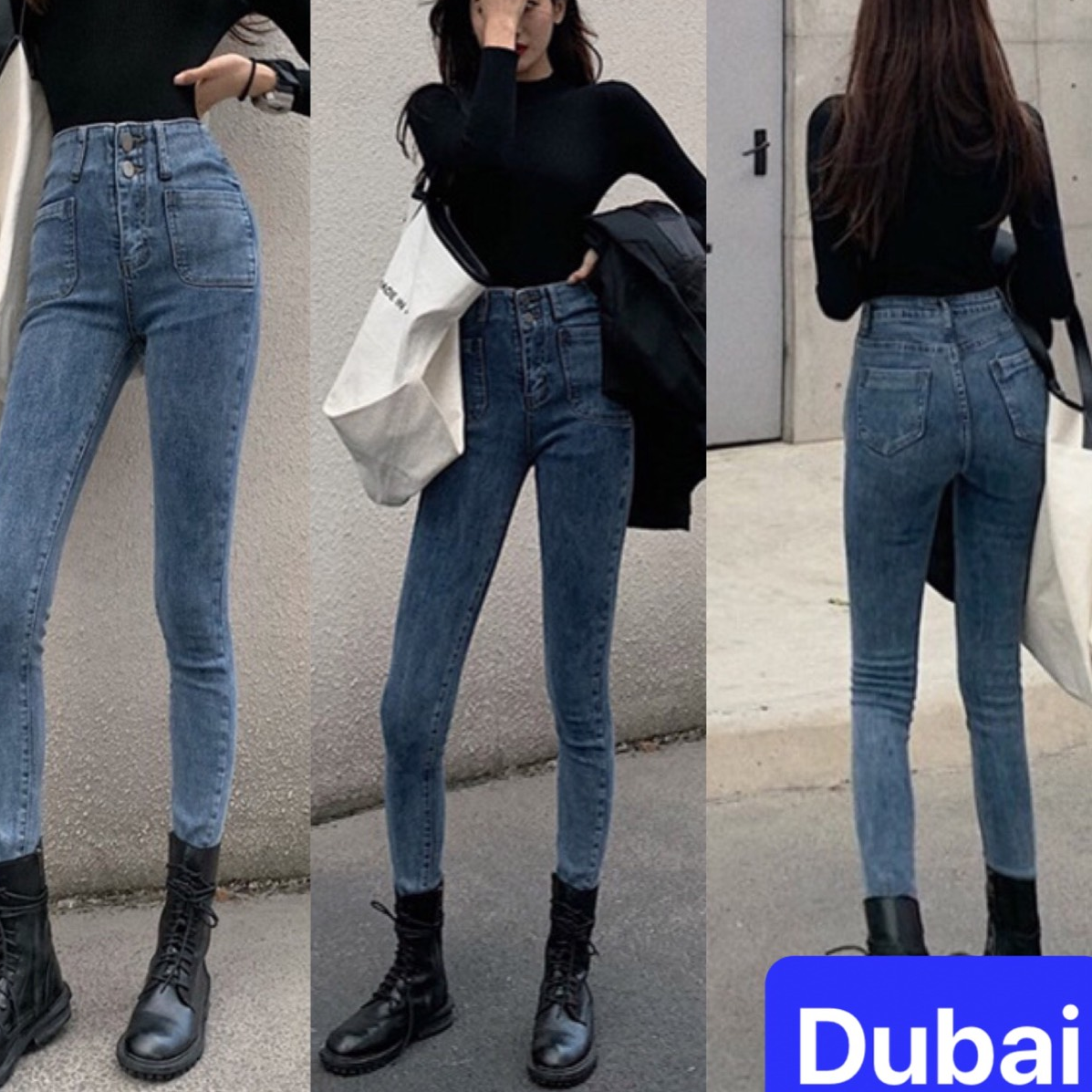 QUẦN JEAN NỮ CHẤT BÒ XÁM TRO XANH 2 TÚI ĐẸP ULZZANG LƯNG CAO NÂNG MÔNG HÀN QUỐC CAO CẤP - DUBAI FASHION