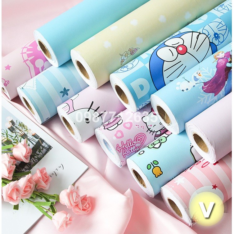 Giấy dán tường sẵn keo hình dọc sao xanh (10m x 45cm / cuộn)