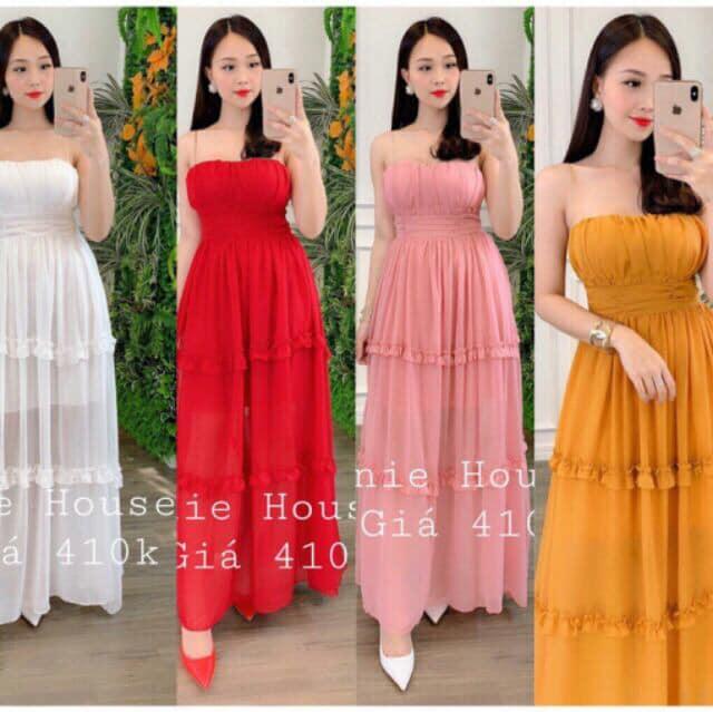 Đầm maxi 2 dây lưng bo chun