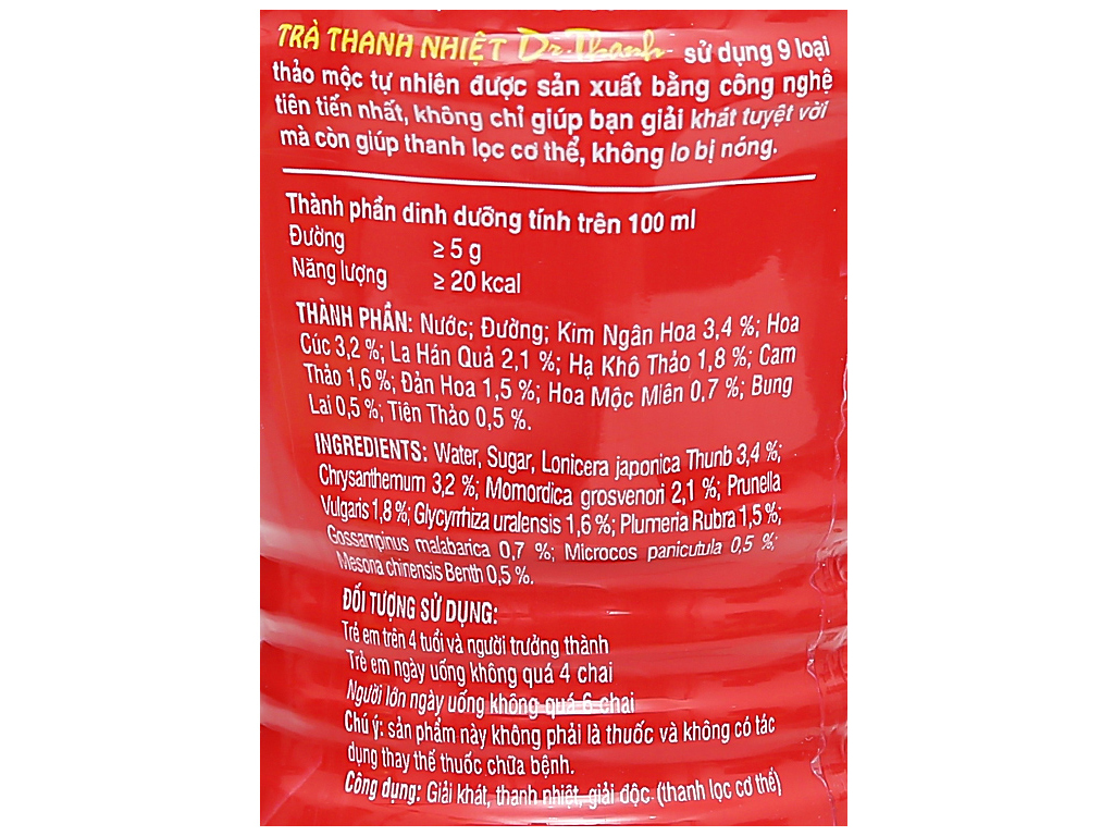 [TI MART] Lốc 6 chai trà thanh nhiệt Dr.Thanh 330ml