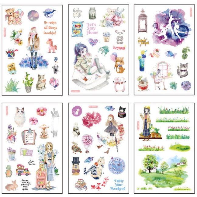 [HCM]Sticker Dán Trang Trí Sổ Nhật Ký ( Nhiều Mẫu) 6 Tấm