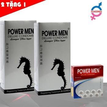 Bao cao su Gân Gai Siêu kéo dài thời gian Powermen Longer Plus 12s + tăng 1 hộp bao cao su ngọc trai