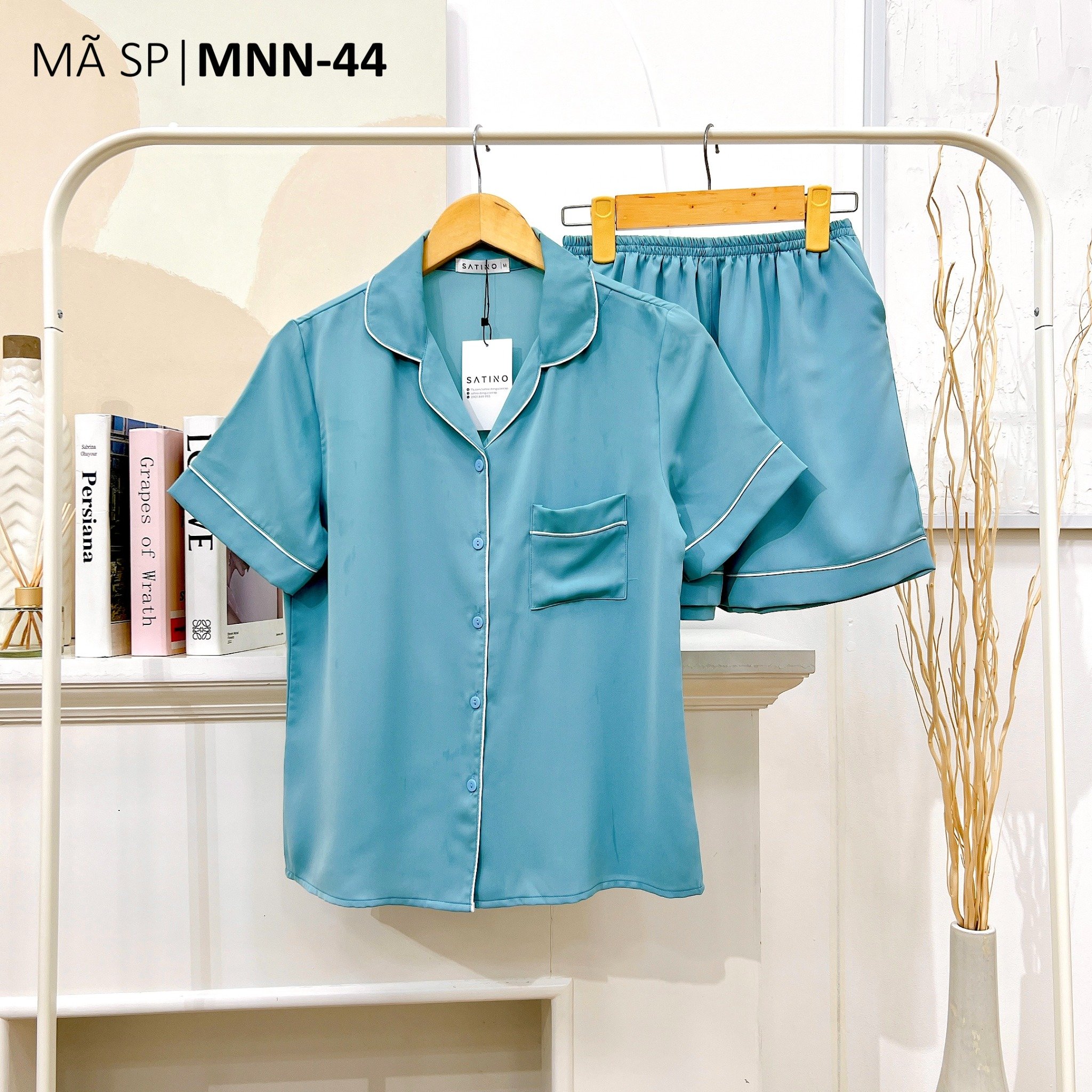Pijama Lụa Tay ngắn quần ngắn Satino - Blue & Mint