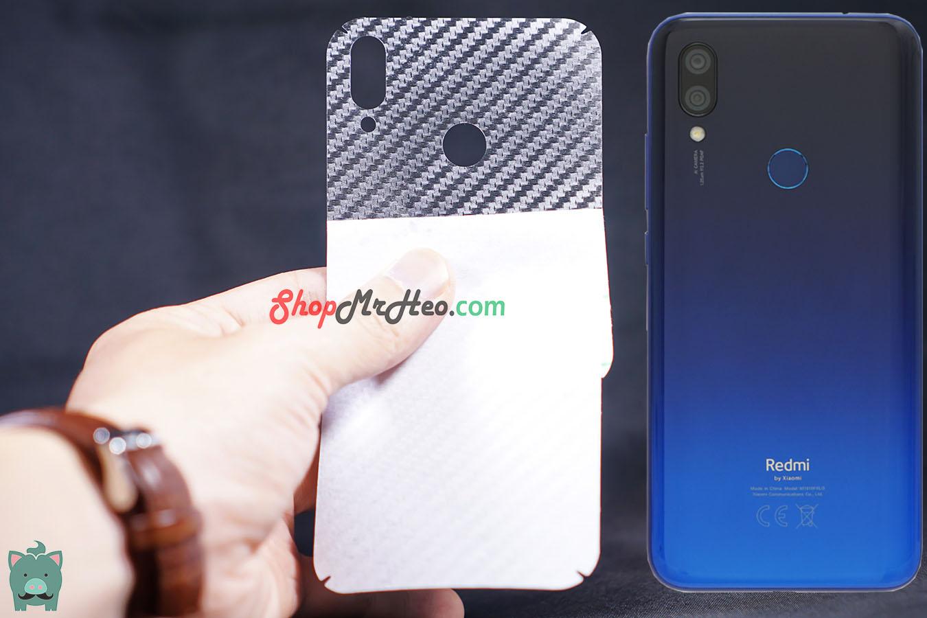 Bộ 3 skin dán mặt sau lưng vân 3d carbon xiaomi redmi 7