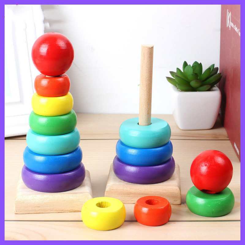 Đồ Chơi Xếp Tháp Cầu Vồng Bằng Gỗ Cho Bé (Đồ chơi Gỗ - Đồ chơi Giáo Dục - An toàn - Thông minh)
