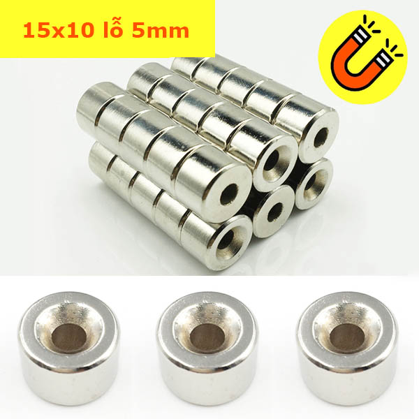 Nam châm viên trắng 15x10mm lỗ vát 5mm mạ ninken lực từ N35