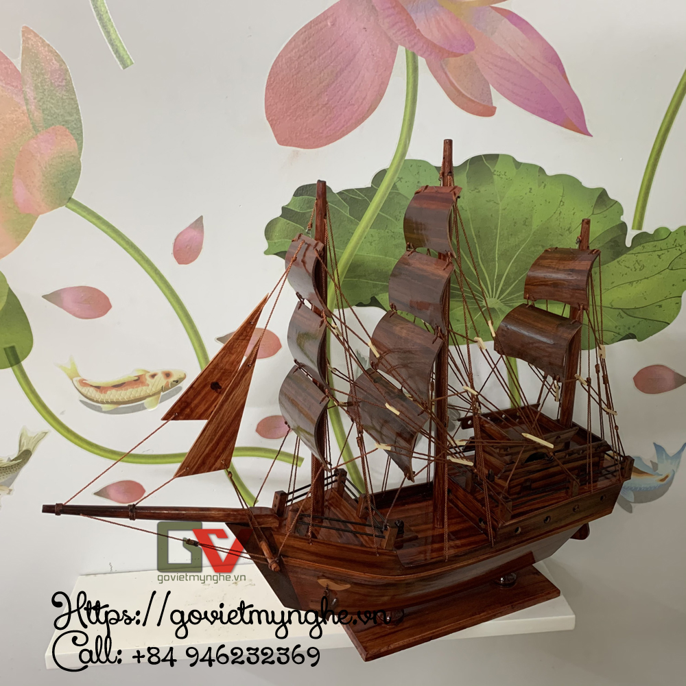 [Thuận buồm xuôi gió] Mô hình tàu thuyền gỗ mô hình trang trí nhà cửa mong thuận buồm xuôi gió tàu Santa Thái - Thân tàu dài 40cm - Gỗ Tràm