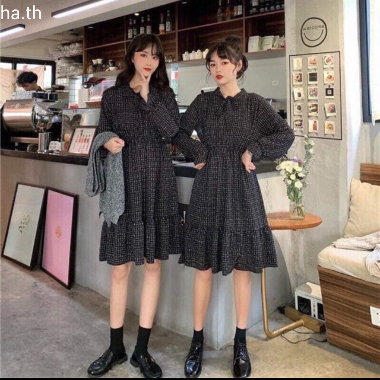 Set áo len gile váy đuôi cá cổ nơ