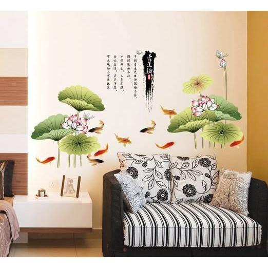 Decal dán tường ao sen cá chép 3 ( 2m*1m8)