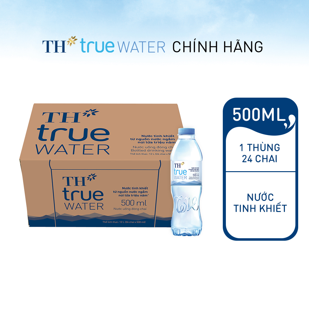 Thùng 24 chai nước tinh khiết TH True Water 500ml (500ml x 24)