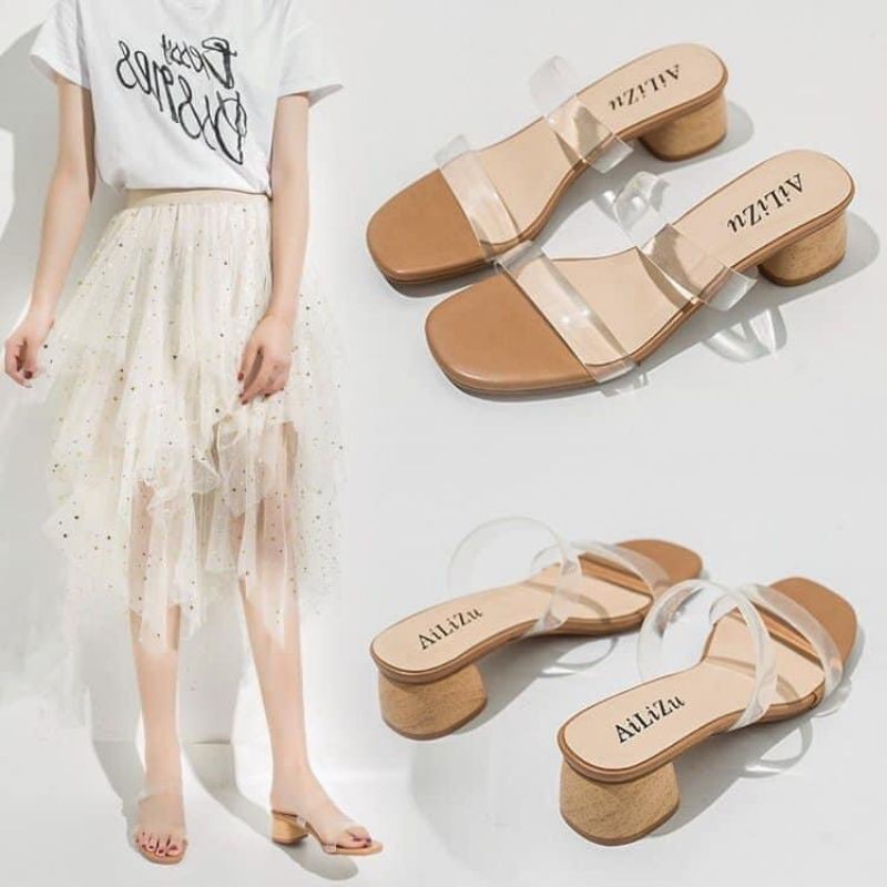 Sandal Quai Trong Đế Gỗ 5Cm L1