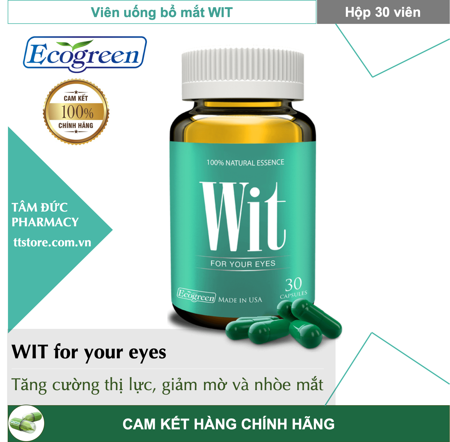 WIT [Hộp 30 viên] - Viên uống bổ mắt, tăng cường thị lực [ECO GREEN]