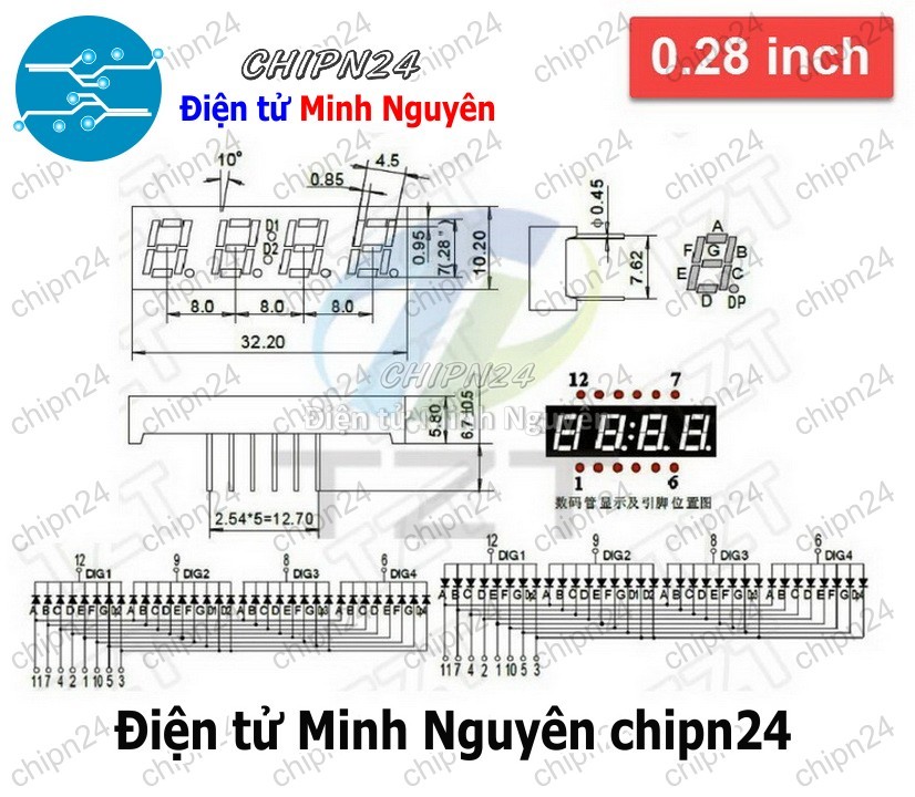 Led 7 Đoạn 0.28 inch Sáng Đỏ (1/2/3/4 Số Âm/Dương chung)- [Chọn Loại] - HHH.00200
