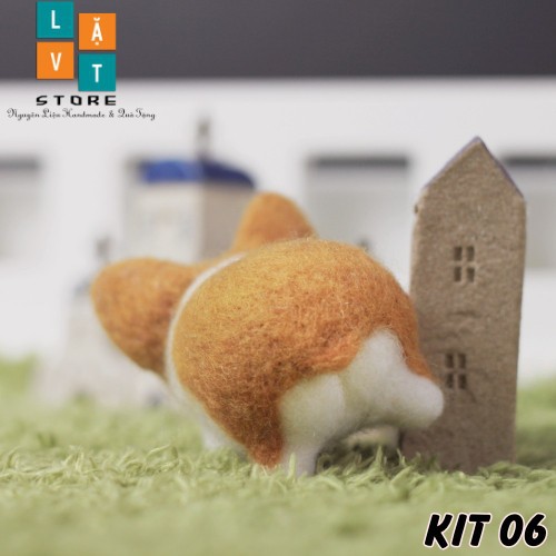[HCM][Có hướng dẫn] KIT LEN CHỌC - NEEDLE FELTING Shiba Béo (làm được móc chìa khóa)