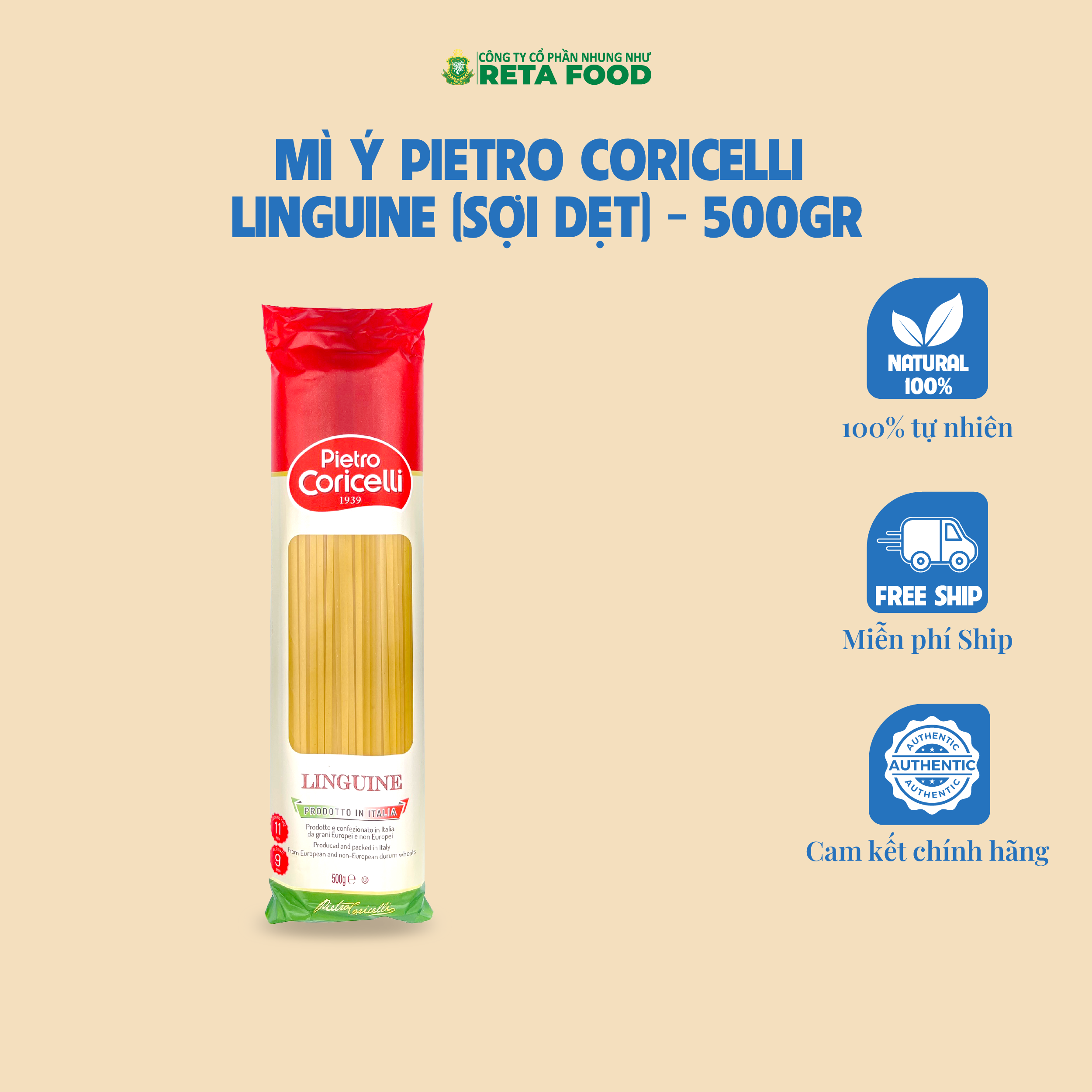 Mì Ý Pietro Coricelli Linguine (Sợi Dẹt)/Spaghetti (Mì Sợi Tròn) 500gr