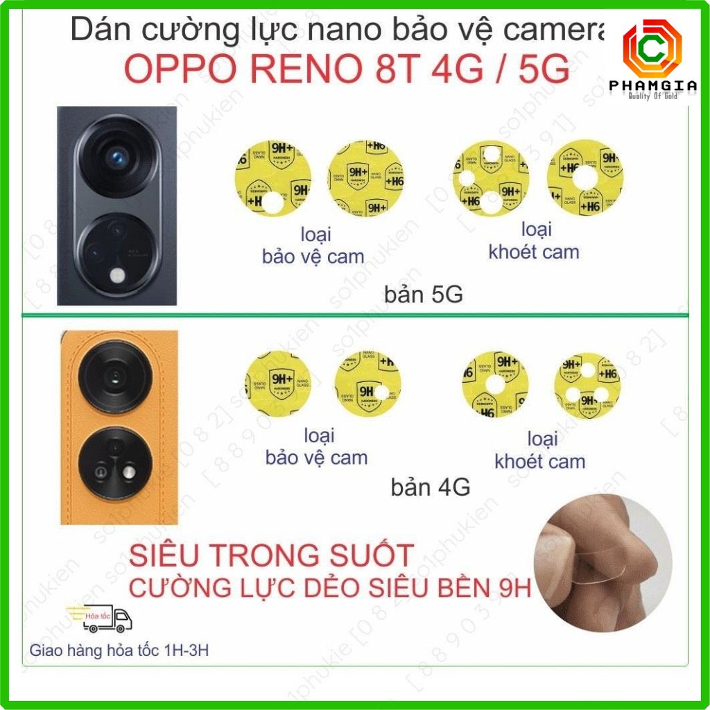 Dán cường lực camera oppo reno 8t 5g/ reno 8t 4g nano dẻo chống bể kính, ppf chống trầy