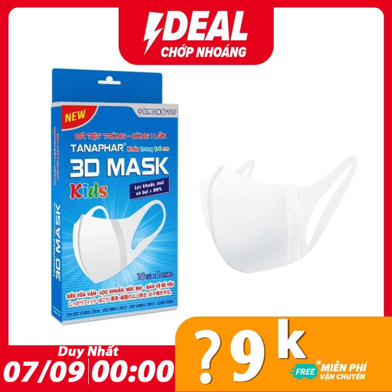 Khẩu trang y tế 3D mask Tanaphar trẻ em - Hộp 10 chiếc - đã tiệt trùng với thiết kế 3D cấu trúc đa lớp ngăn khói bụi, ngăn vi khuẩn virus bảo vệ sức khỏe, thiết kế ôm khít khuôn mặt mà không ảnh hưởng khí thở khi sử dụng