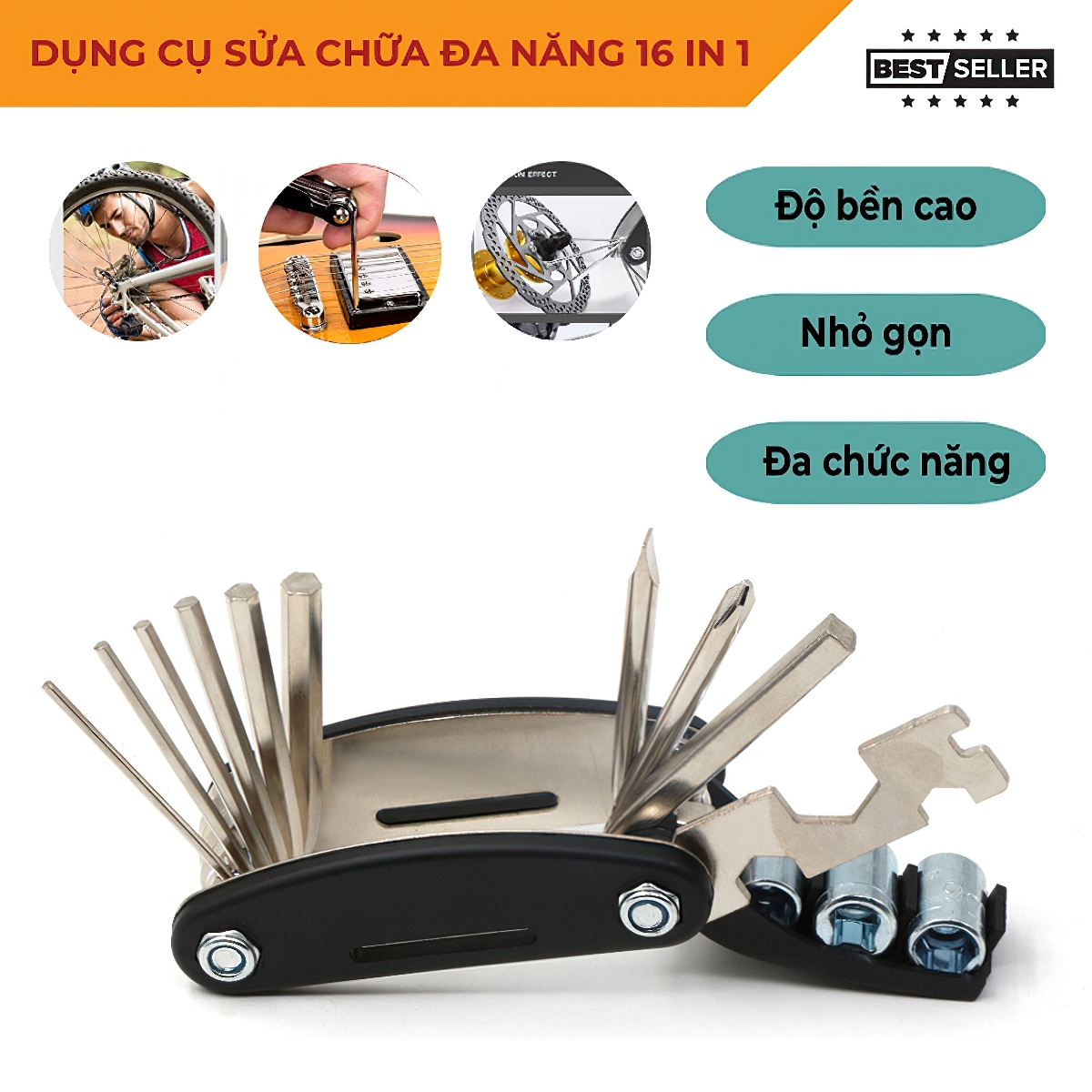 Bộ vặn ốc 16 món đa năng - Gồm vặn ốc lục giác, tua vít, cờ lê...