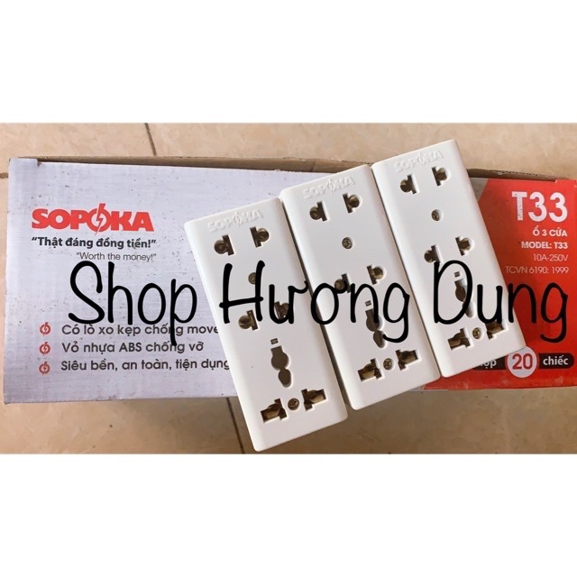 Ổ cắm 3 cửa t33 sopoka chống vỡ