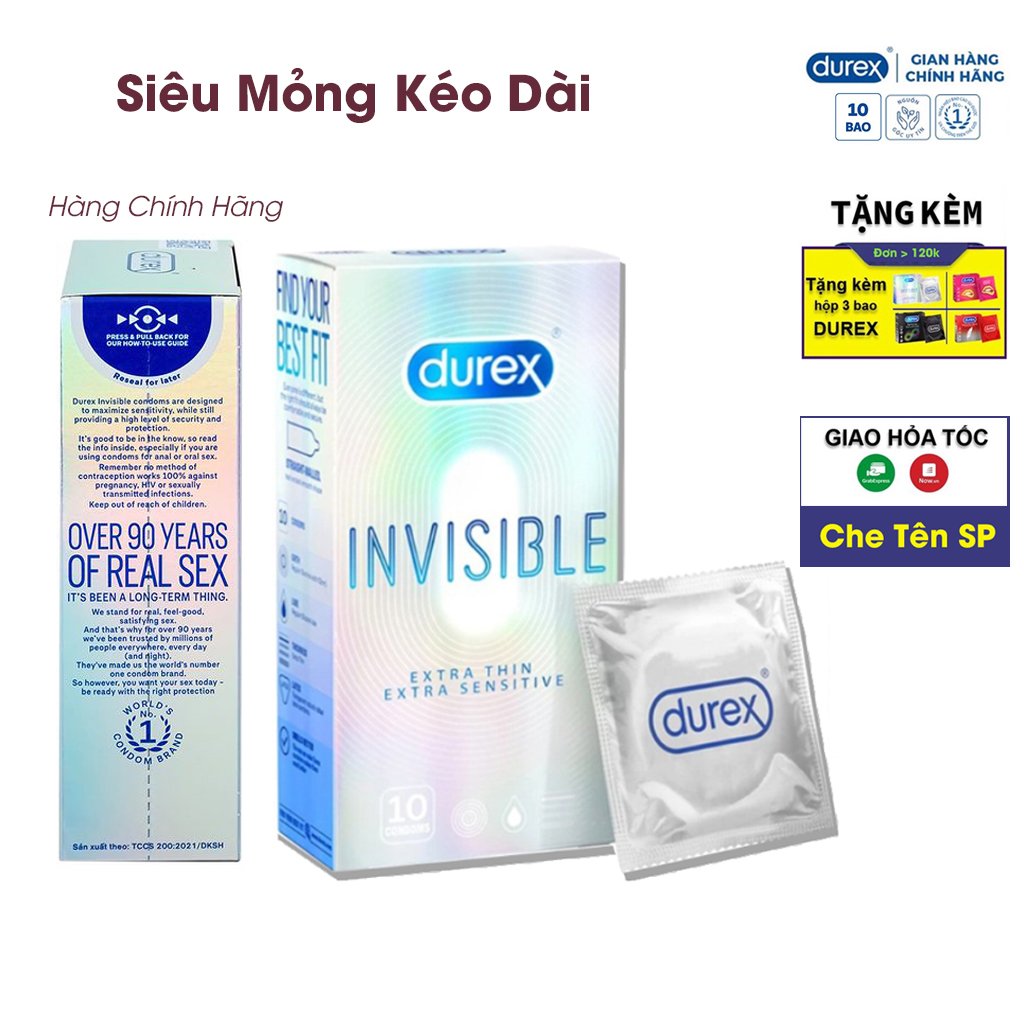 Bao Cao Su Durex Invisible Extrathin 10 bao siêu mỏng tăn cảm giác. Hàng