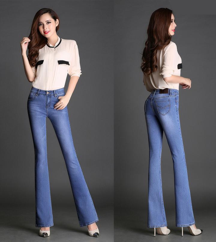Quần jean xanh lợt 1 nút ống loe xinh xắn